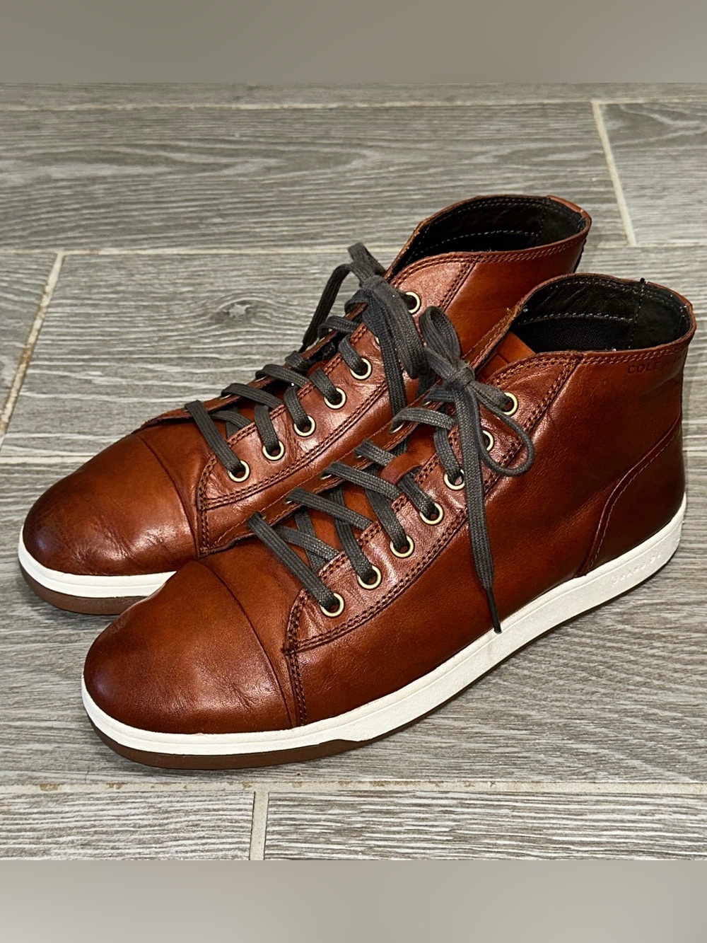 Cole Haan Men's 8M GrandPrø Spectator Mid Sneakers Brown Leather Lace Up Casual